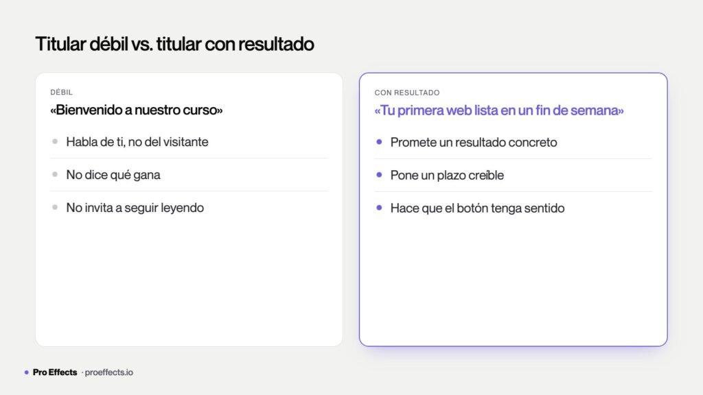 Ejemplo de titular orientado a resultado en una landing page