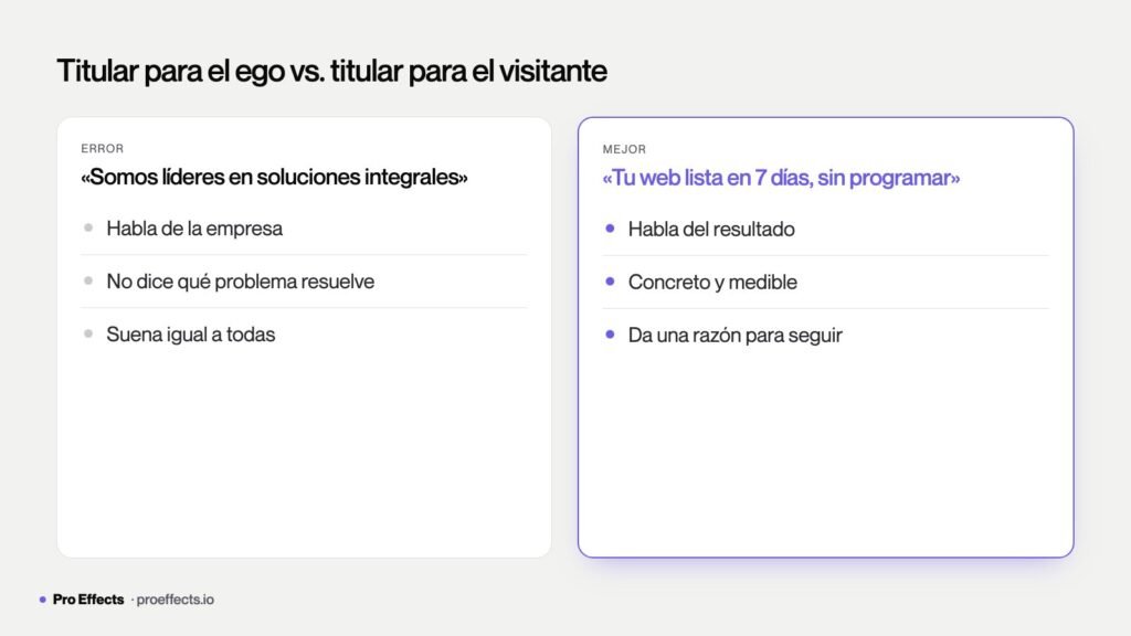 Comparación de un titular confuso frente a uno claro para el público